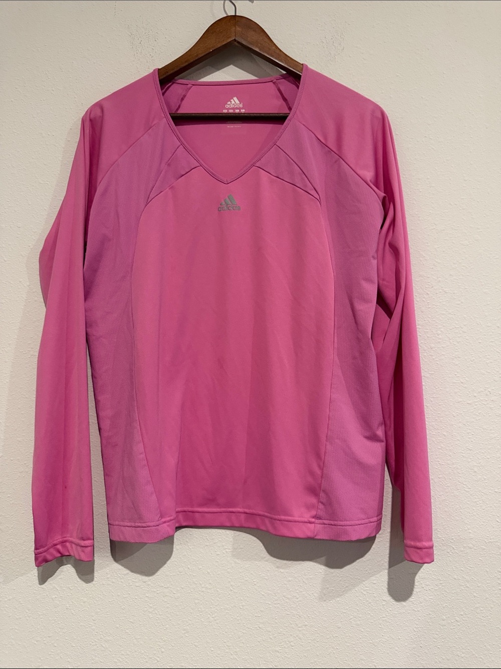 adidas Women's Hot Pink Long Sleeve V-Neck Athletic Top